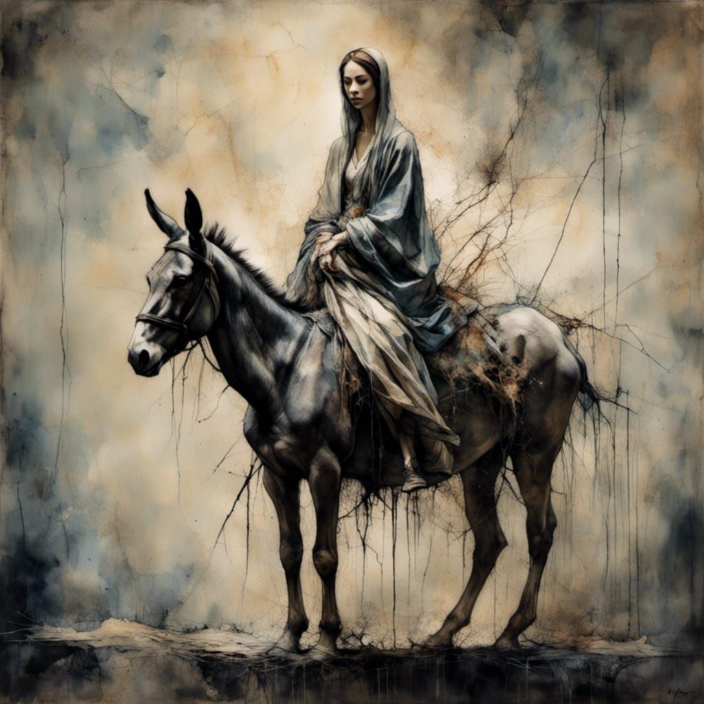 Mary on a Donkey in Dark Style