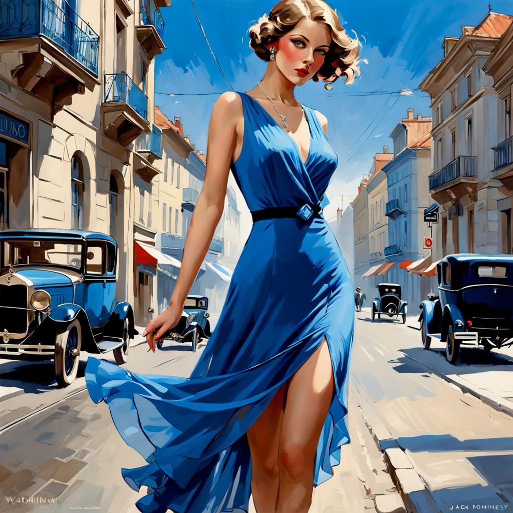 Elegant Woman in 1920s Fashion on City Street