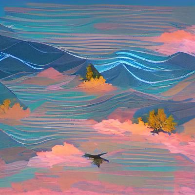 Teal Waterfall Landscape at Sunset
