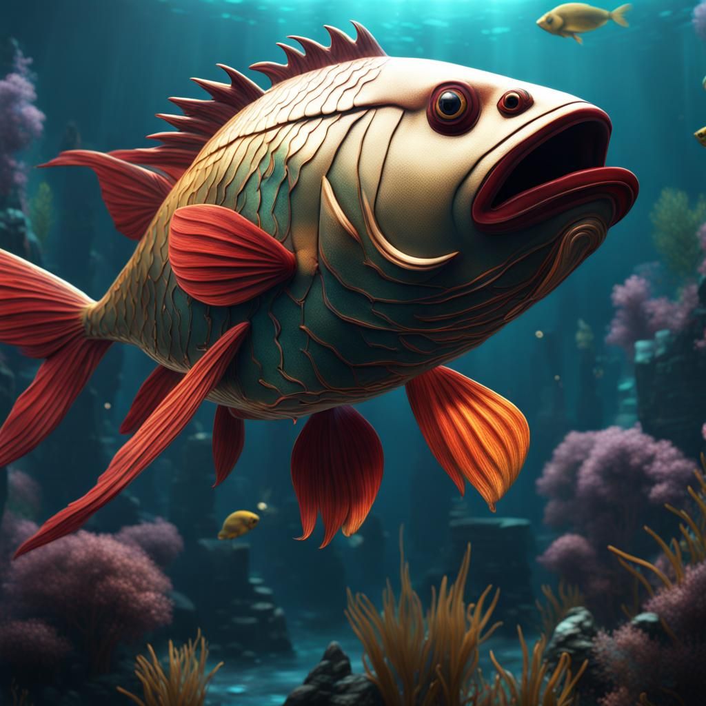Fantastical Trophy Wife Fish in Detailed Digital Painting