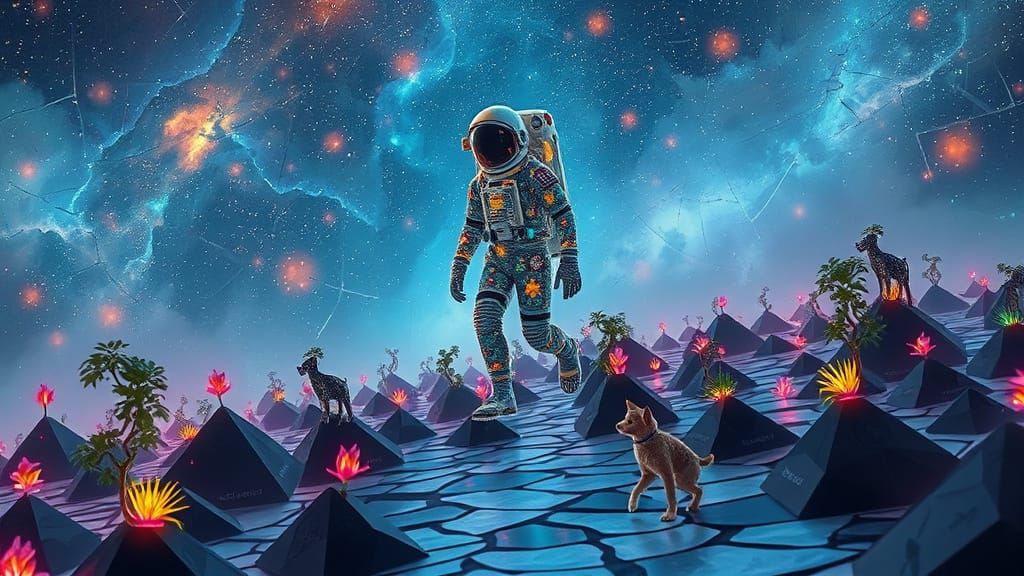 Ethereal Astronaut in Bioluminescent Nebula