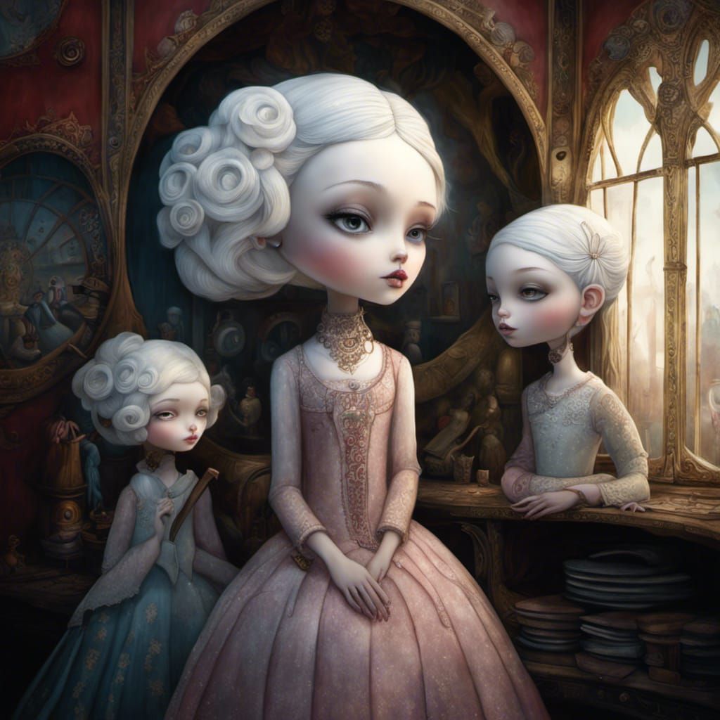 Dreamlike Carnival Scene with Girls: Fantasy Art