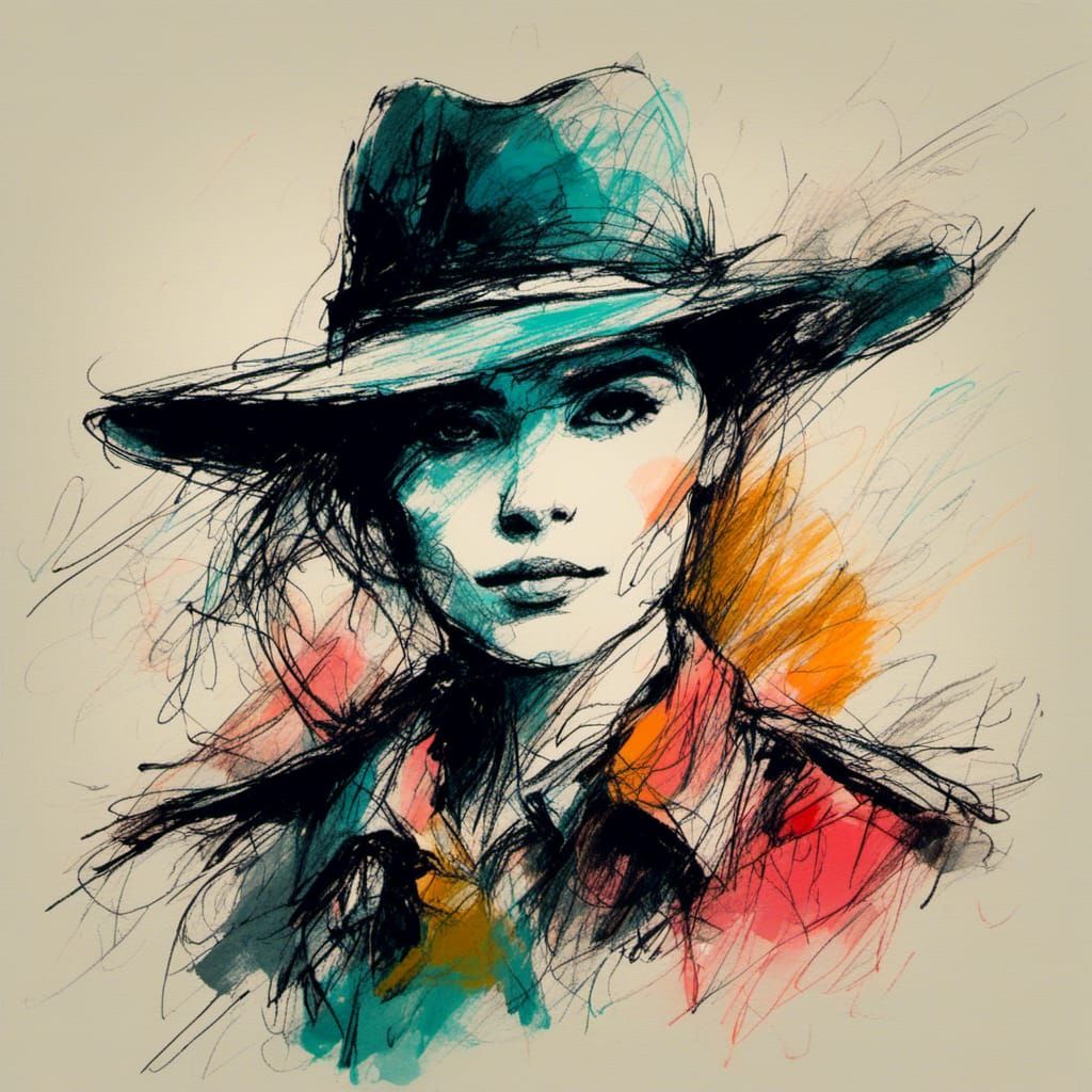 Colorful Scribble Art Portrait of a Woman Sheriff