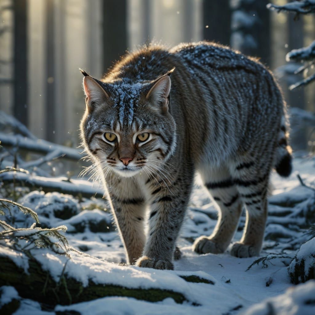 European Wildcat in Snowy Forest, Cinematic Film Still