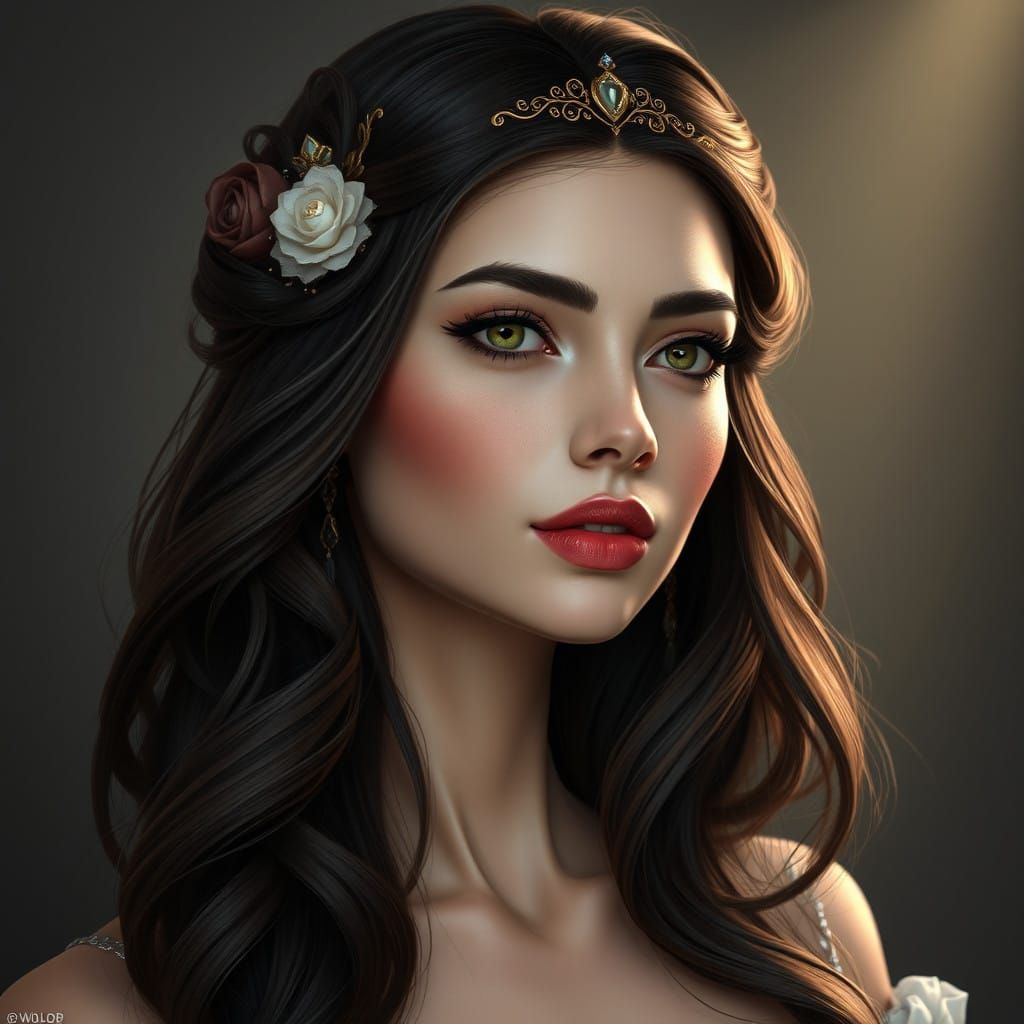Regal Beauty with Tiara in Dark Brown Hair