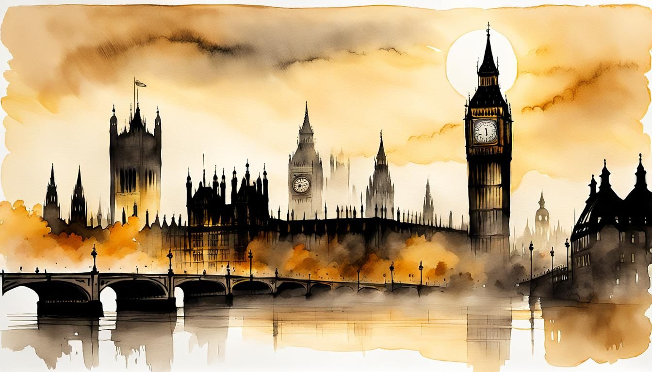 London Skyline in Fog: A Mannerism Ink Drawing