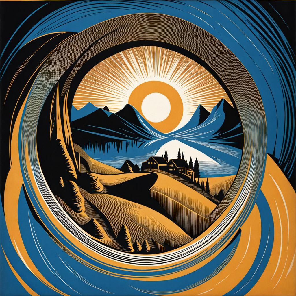 Vintage Woodcut Landscape Illustration