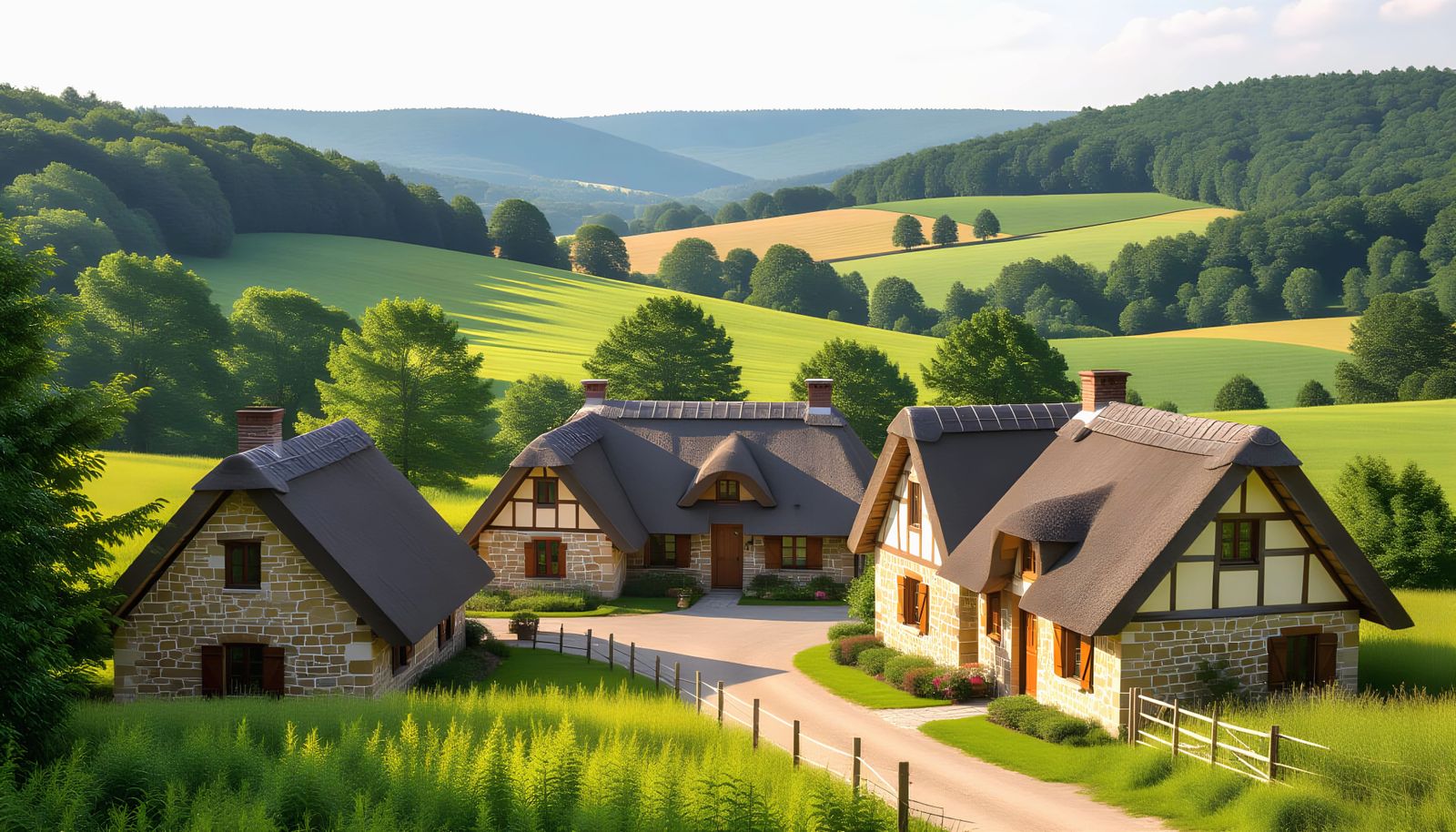 Realistic Countryside Village with Detailed Architecture