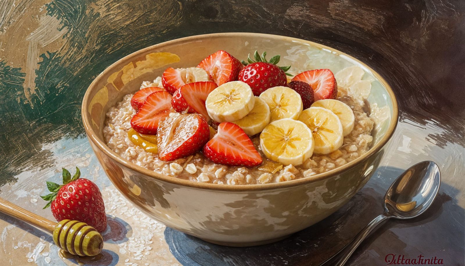 Artful Oatmeal Bowl with Fresh Fruit and Honey
