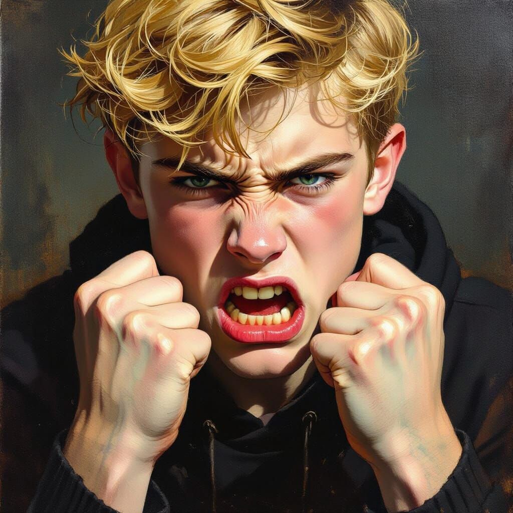 Teenage Boy Fights Rage in Dramatic Portrait
