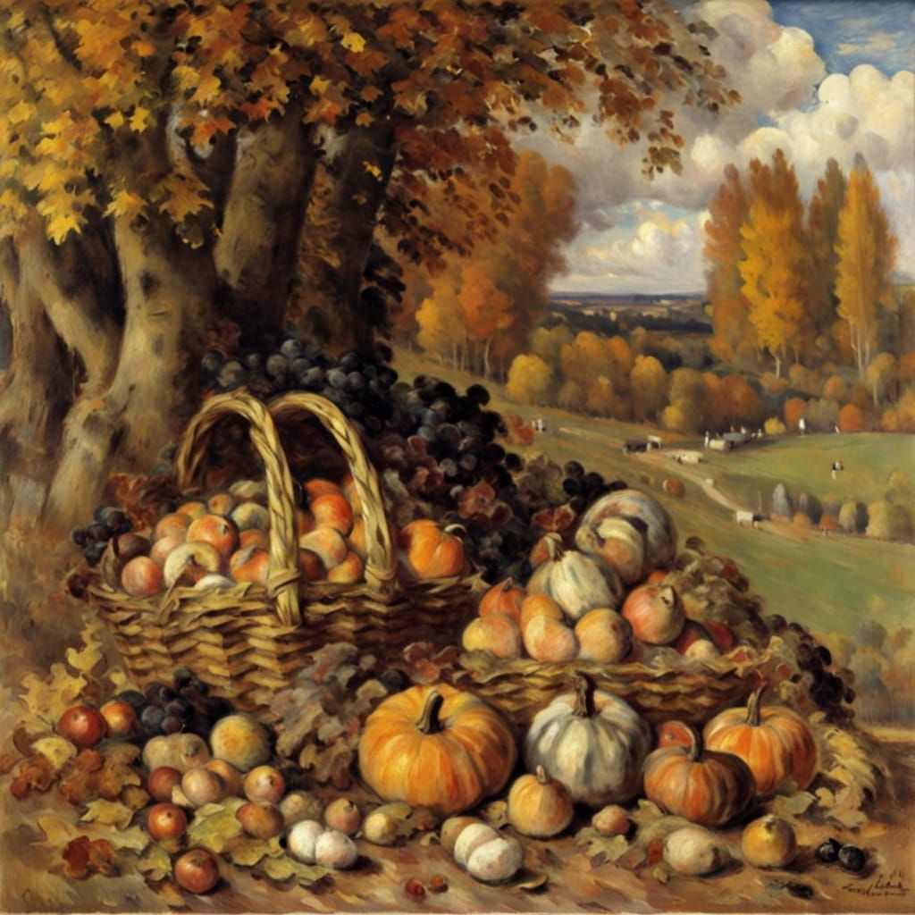 Hedgehog's Rich Autumn Harvest in Constable & Korovin Style