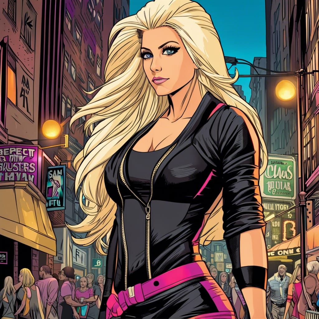 Blond Woman in Comics Art Style at Night