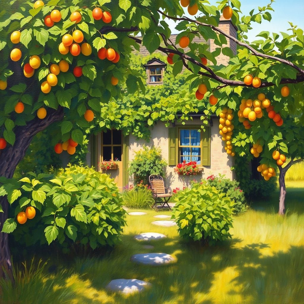 Vineyard Cottage in Impressionist Style