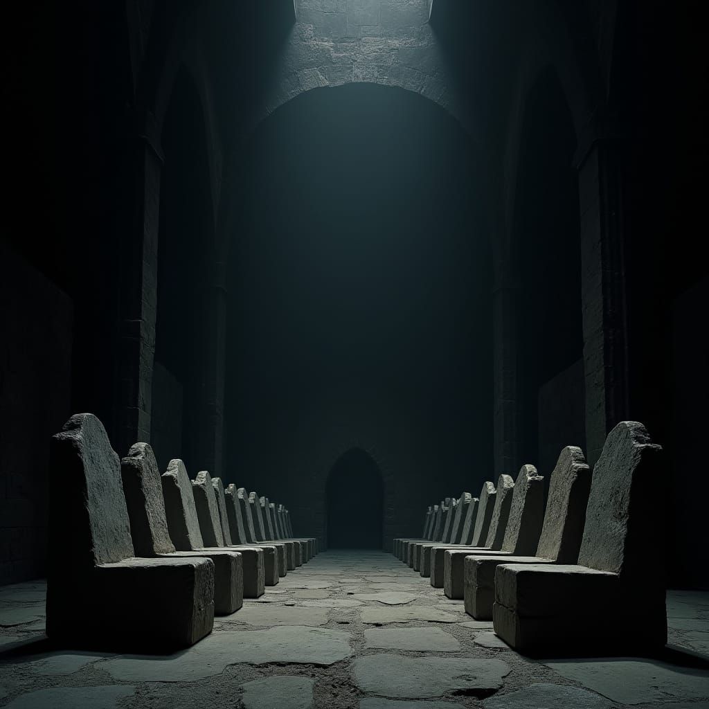 Dark Chamber with Colossal Stone Thrones