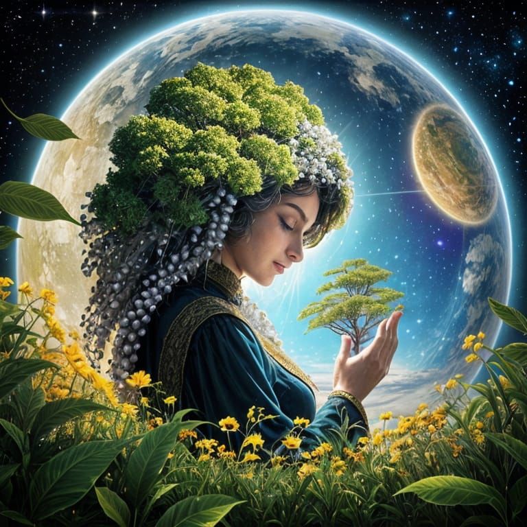 Divine Goddess Contemplates Earthly Beauty