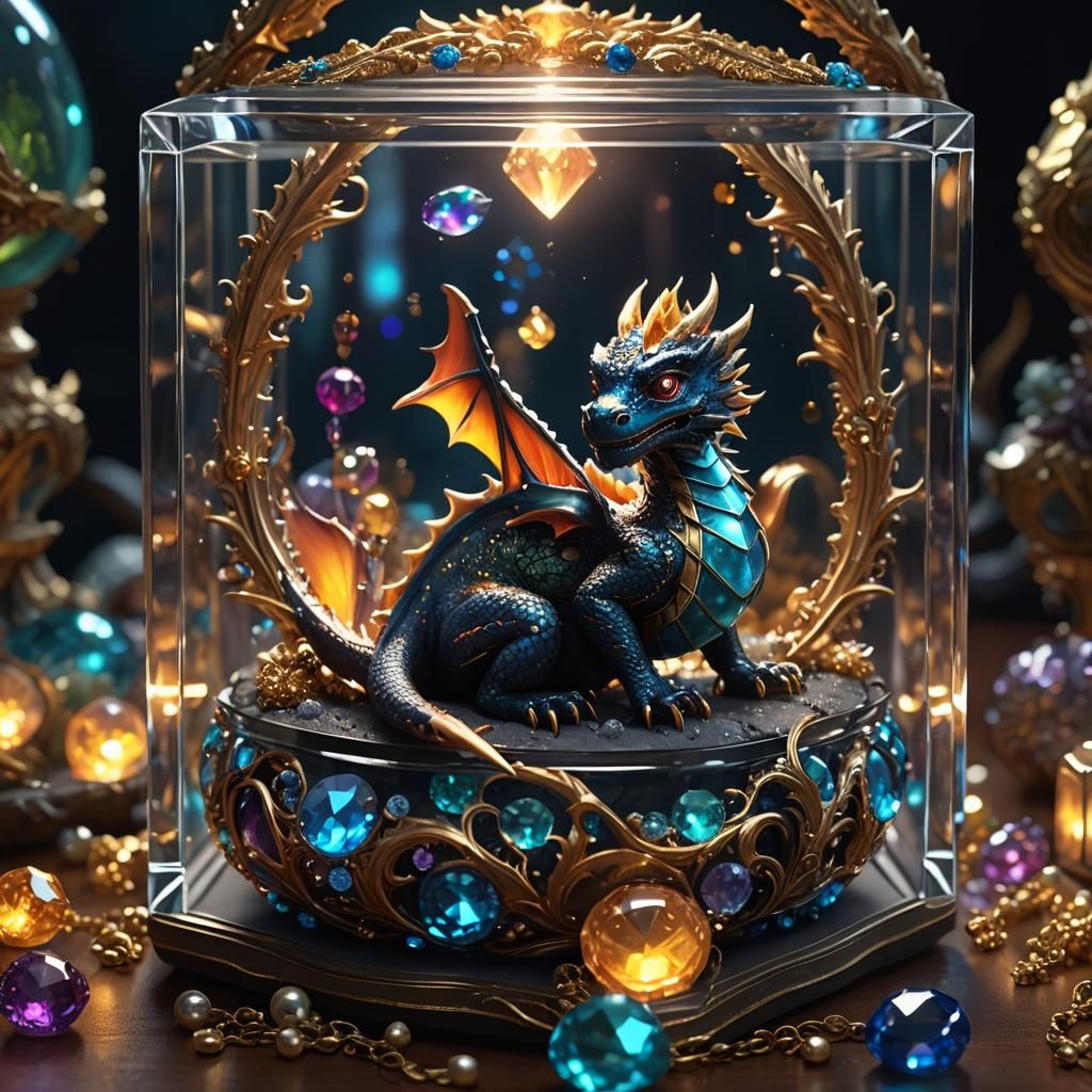 Miniature Dragon in Jewel Box, Digital Art