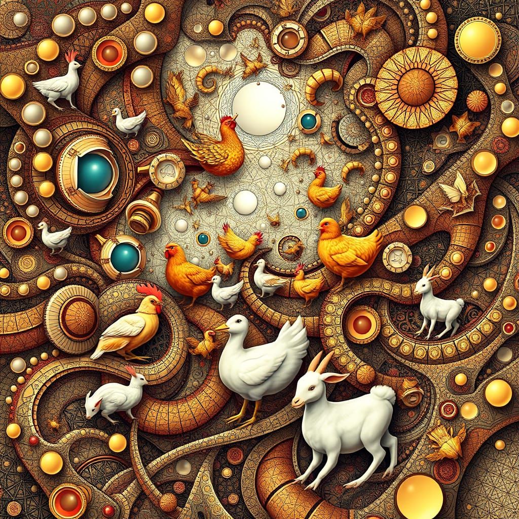 Surreal Abstract Scenes of Beasts in Geometric Harmony