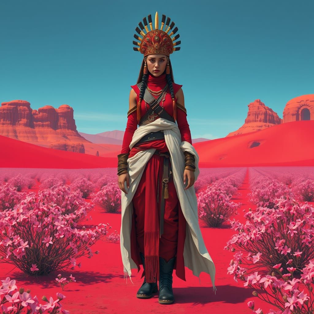Striking Shaman in Red Desert, Digital Art