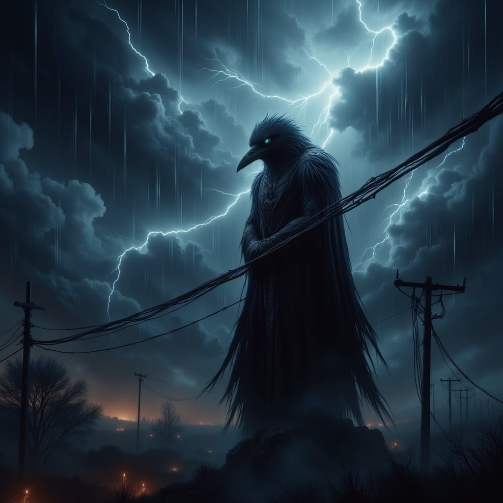 Malicious Crow Over Farm in Gothic Style