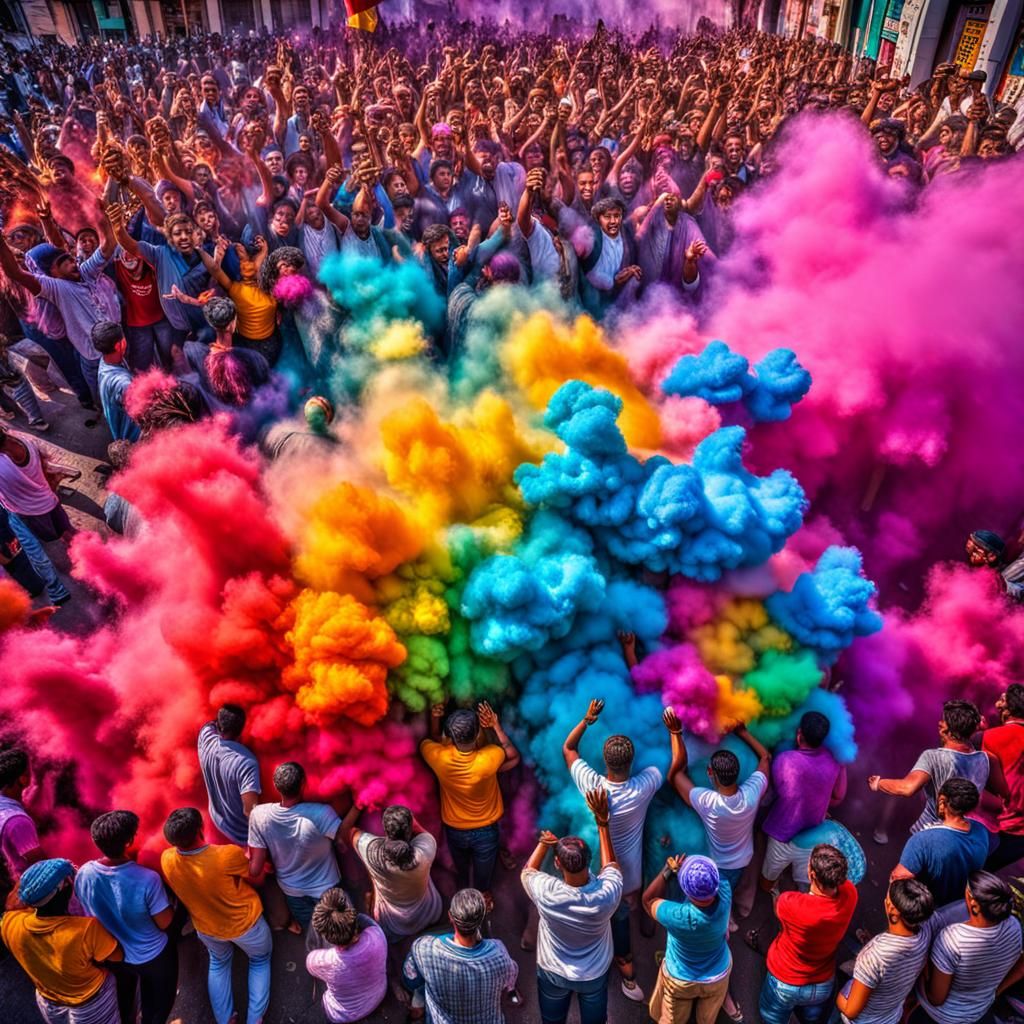 Colorful Powder Explosions at Holi Festival