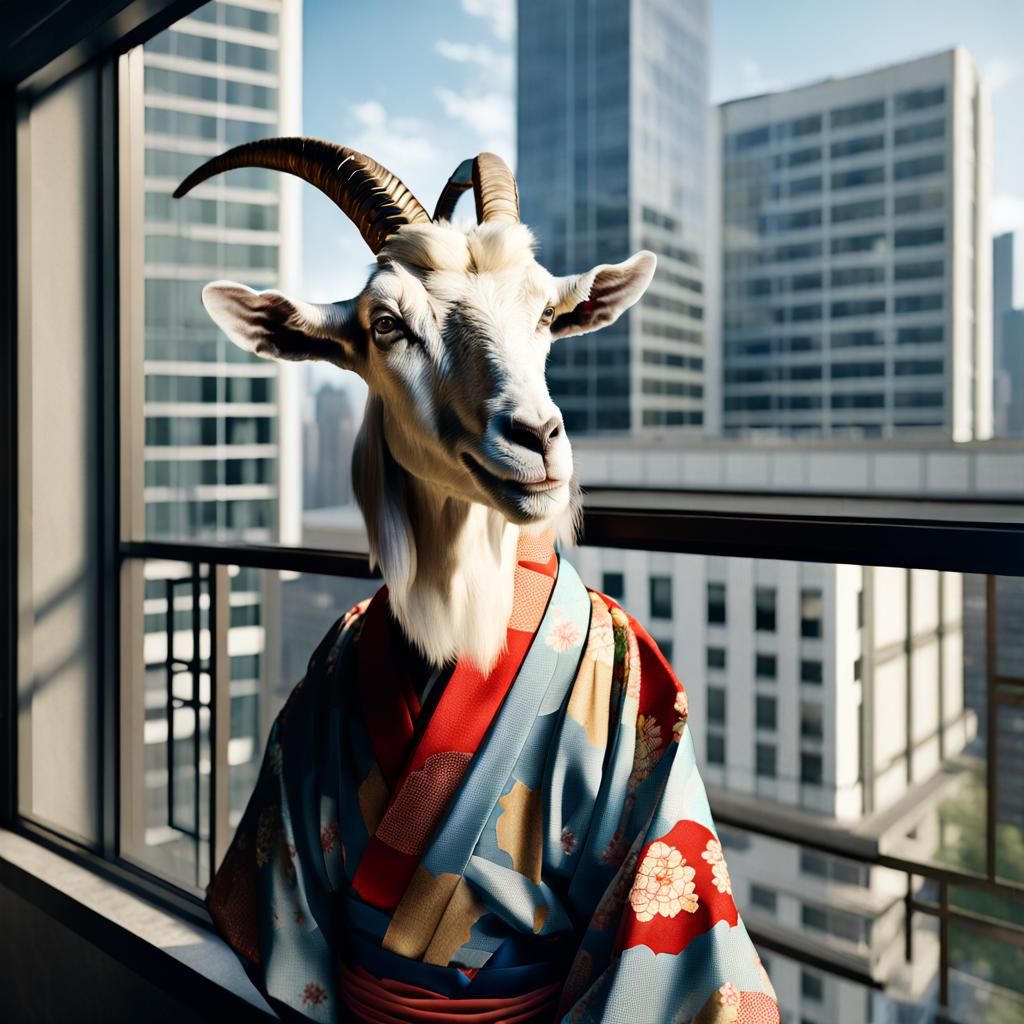 Old Goat in Kimono: Photorealistic Fine Detail