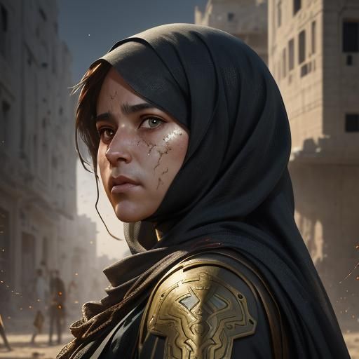 Detailed Portrait of Gaza Civilian in Art Nouveau Style