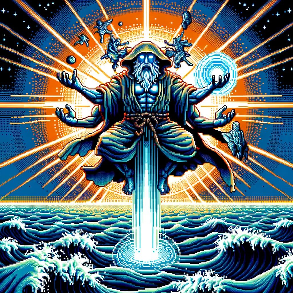 Epic Elemental Master in 8-Bit Pixel Art