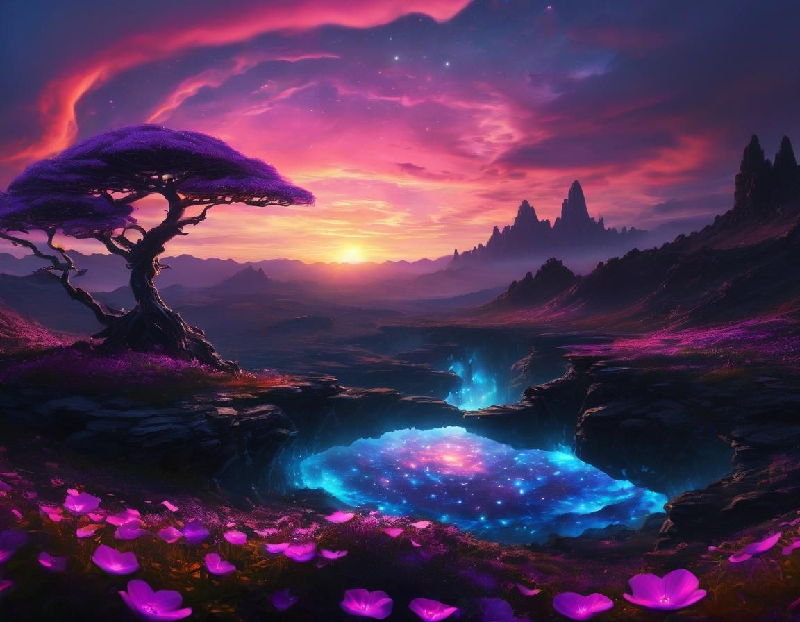 Surreal Bioscape with Dawnflowers and Plasma