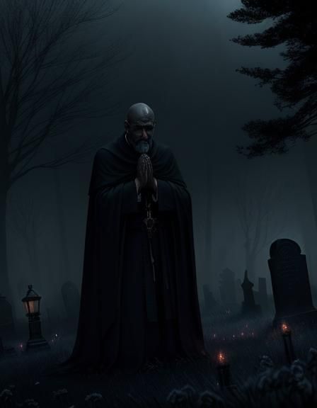 Dark Fantasy Priest in Graveyard Concept Art
