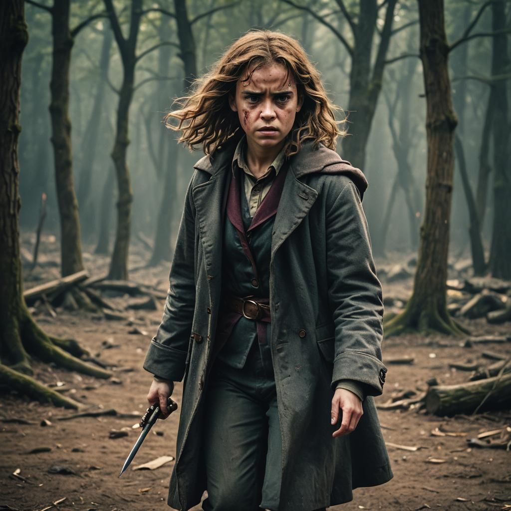 Hermione Granger Ready for Battle: Cinematic Film Still