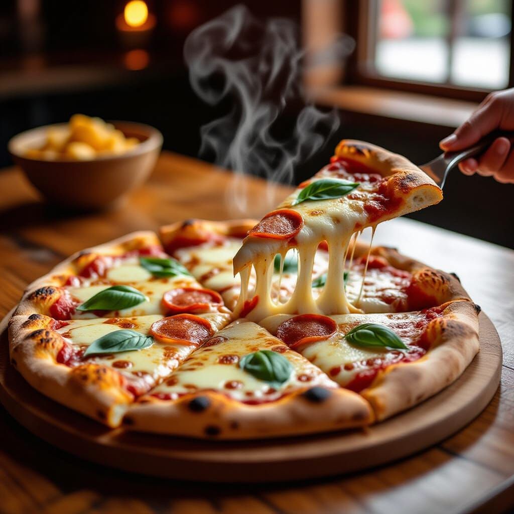 Photorealistic Pizza with Fresh Toppings and Melted Cheese