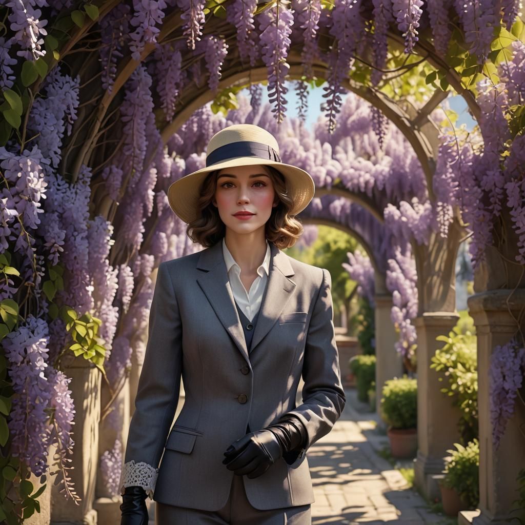 1920s Glamour: Woman in Wisteria Archway