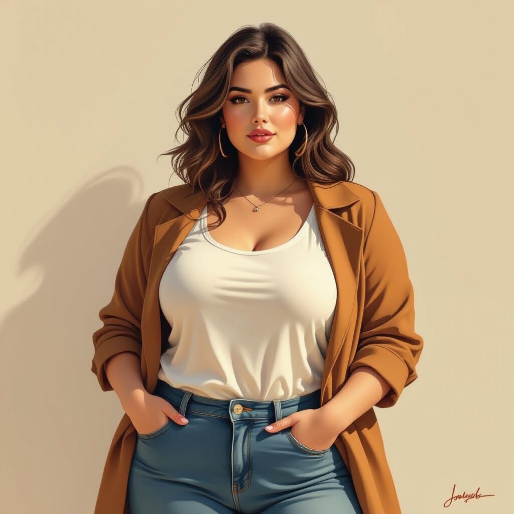 Curvy Woman in Earth Tones as Oil Painting