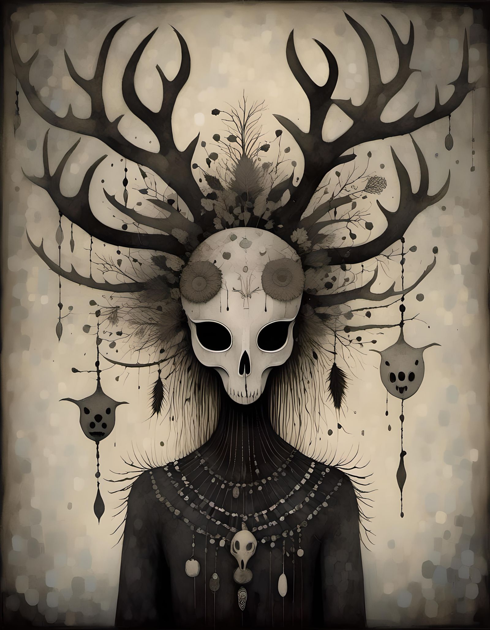 Gothic Shaman Woman with Deer Skull Mask