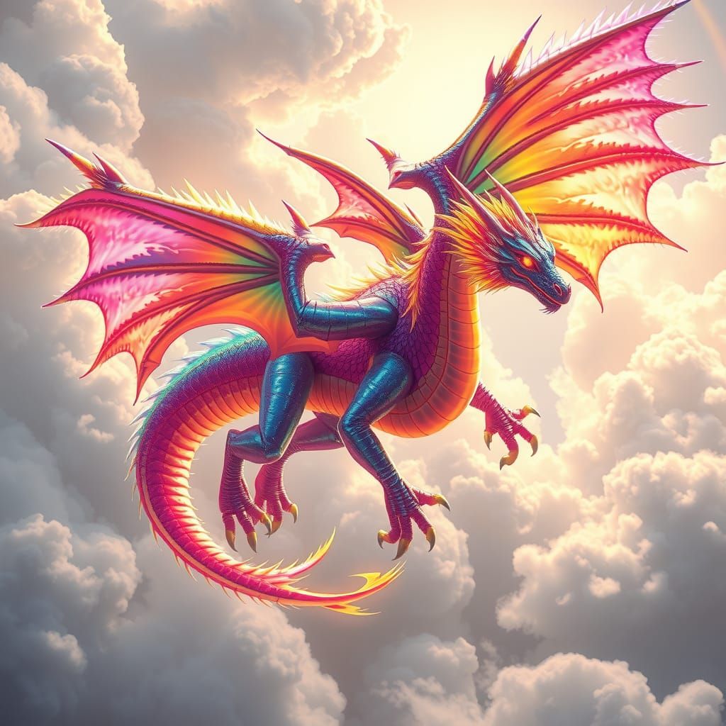 Rainbow Dragon Flight in Surreal Dreamscape