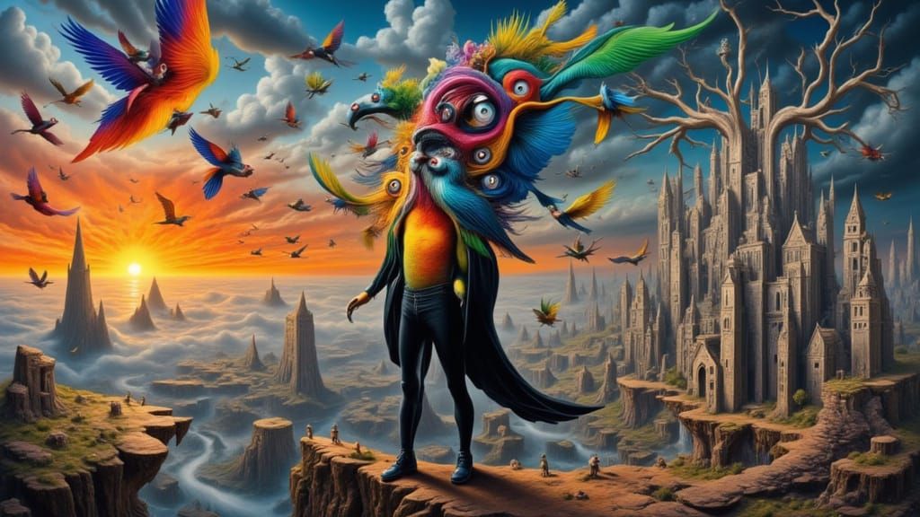 Man as Rainbow Macaws in Fractal Mindscape