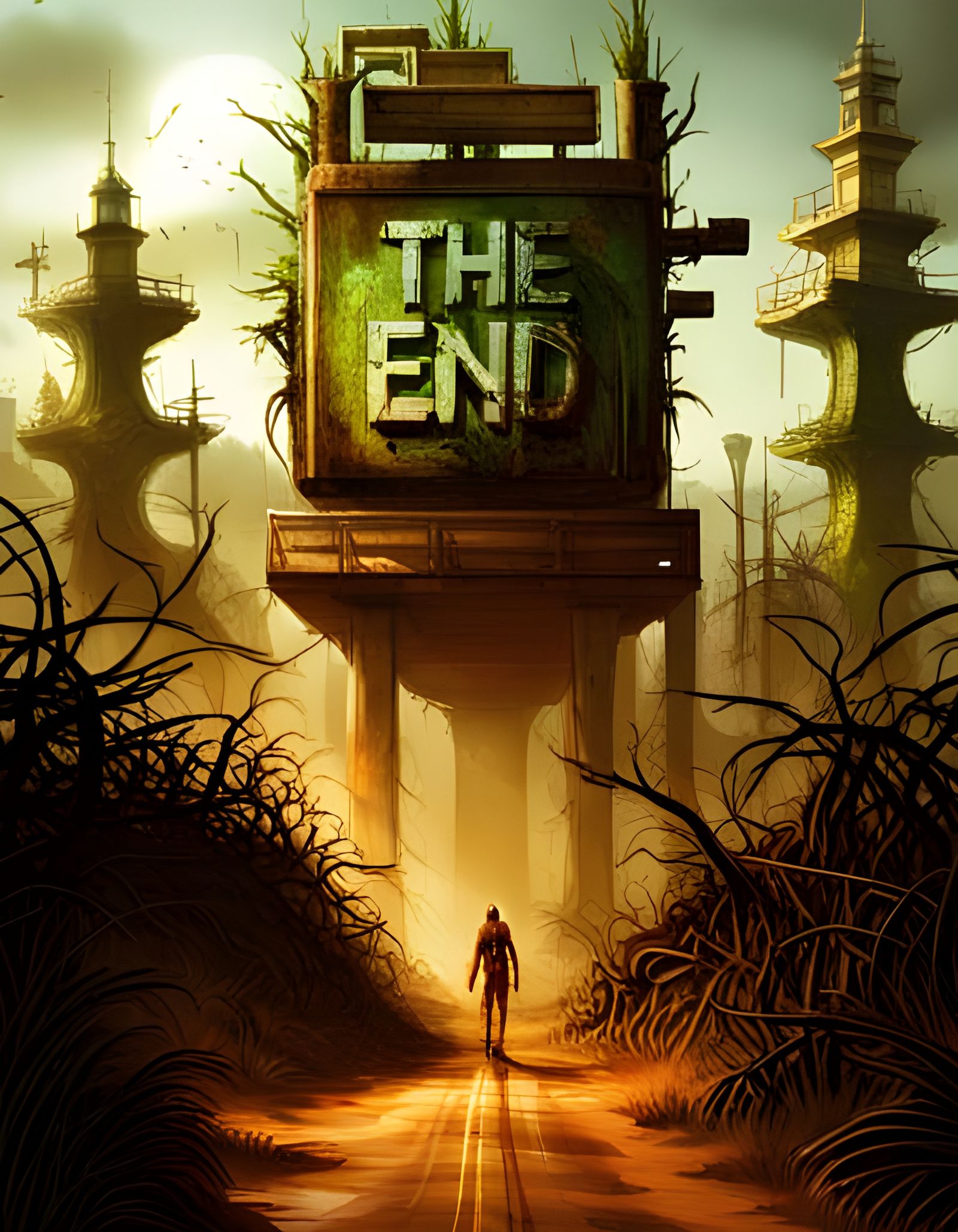Post-Apocalyptic Billboard: "The End" in Gritty Style