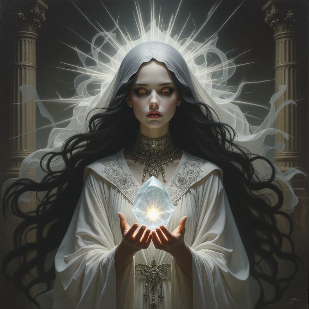 Vestal Priestess with Magic Stone, Dark Fantasy Art