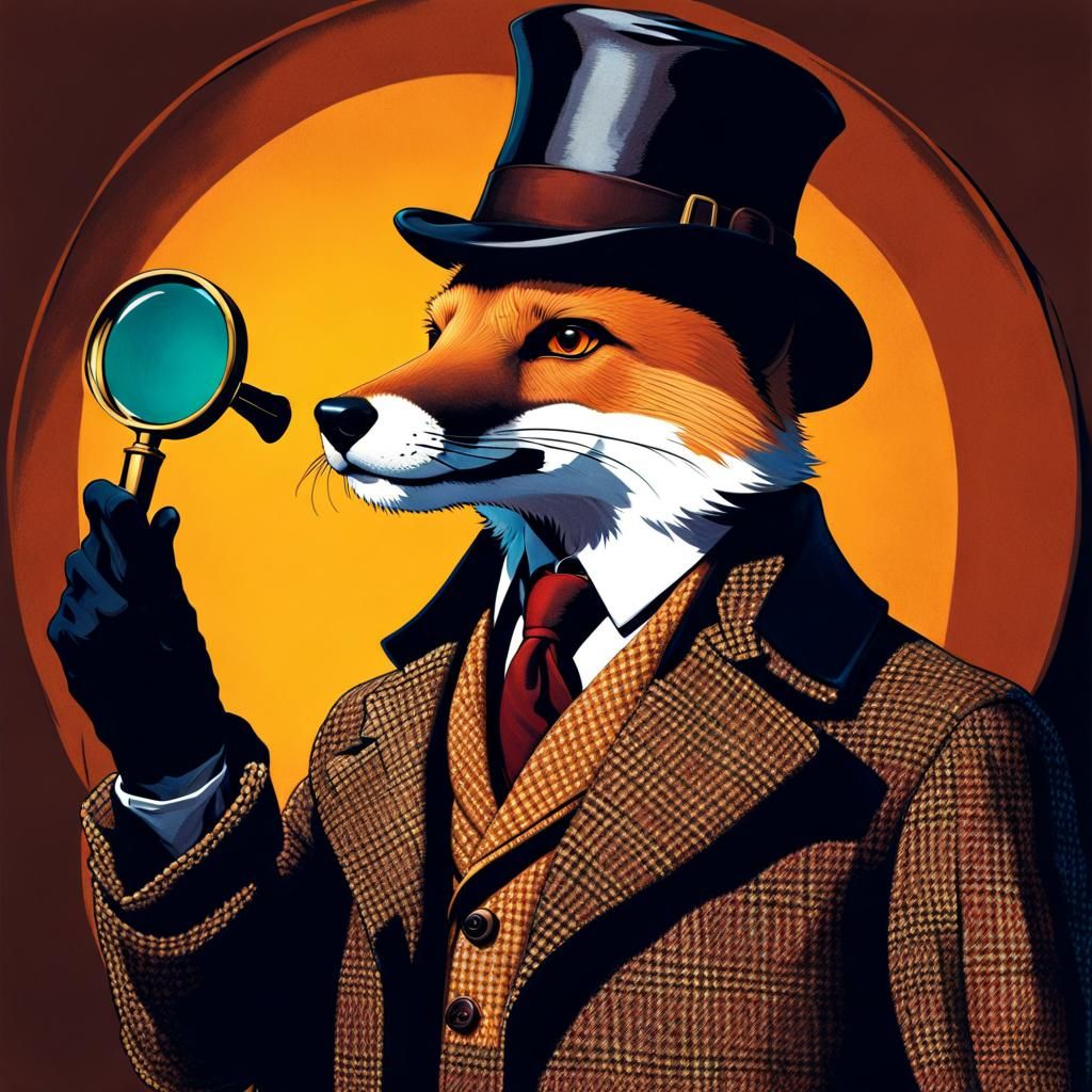 Sherlock Holmes Fox Portrait in Hyperrealistic Style