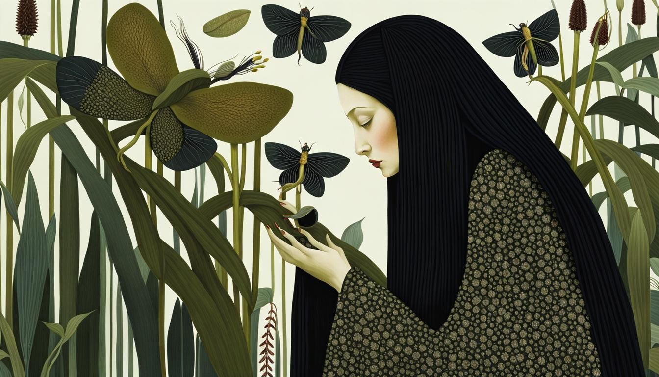 Surreal Woman with Fly Magnet Flower, Digital Art