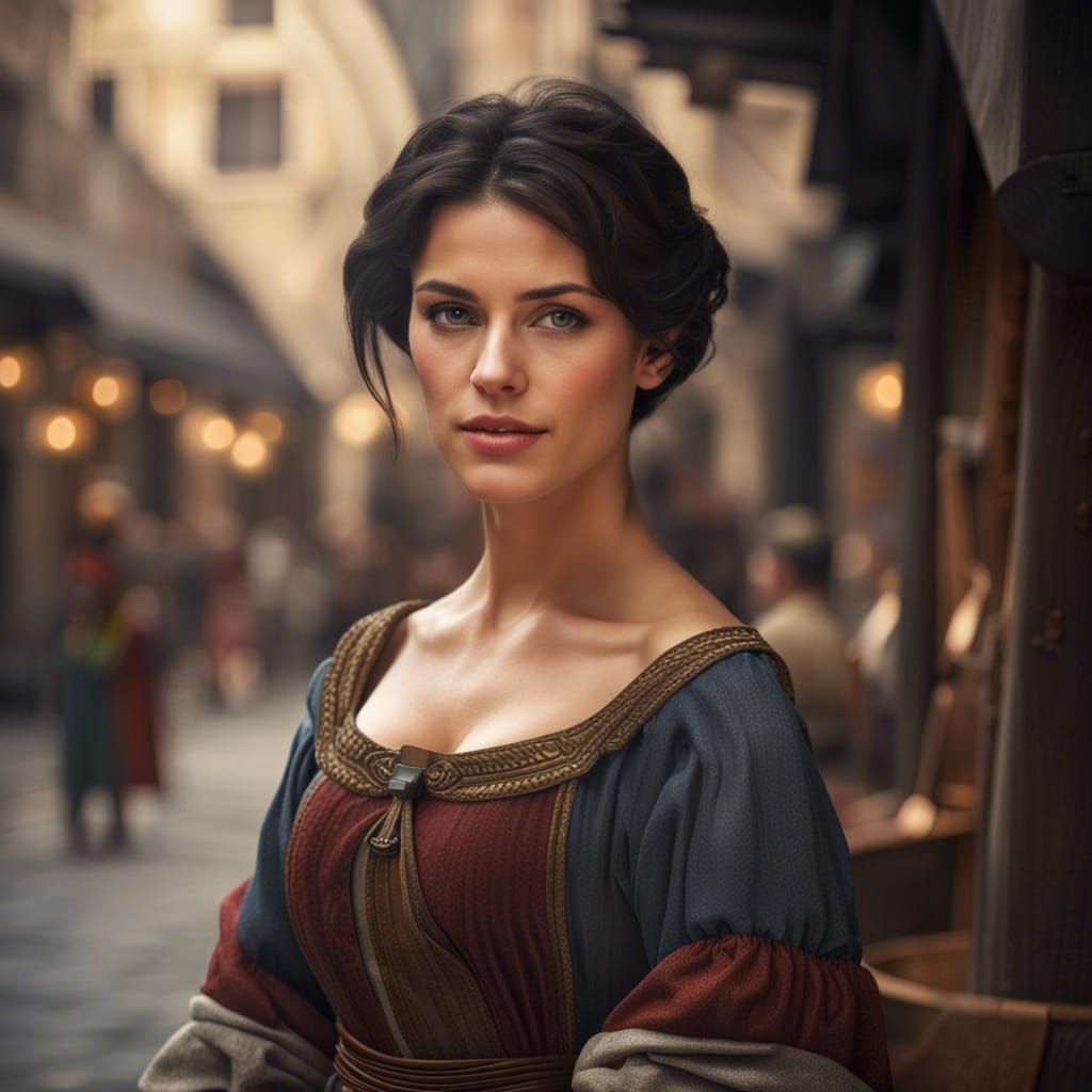 Medieval Merchant Woman in Ancient Market