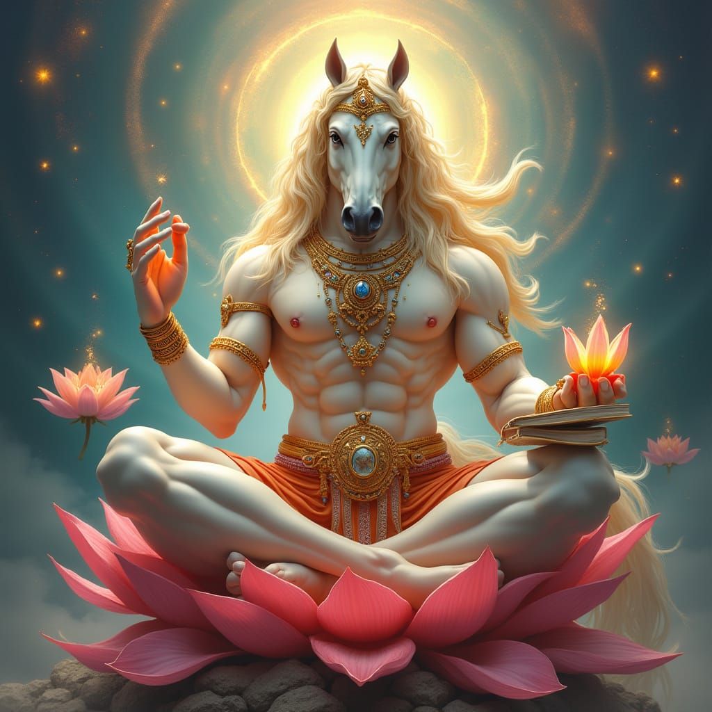 Majestic Hayagriva, the Divine Horse-Faced Avatar of Vishnu,...