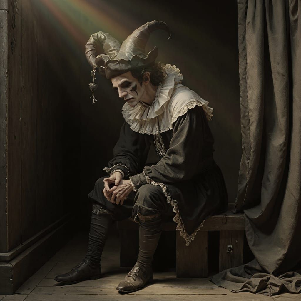 Contemplative Jester in Baroque Style Chamber