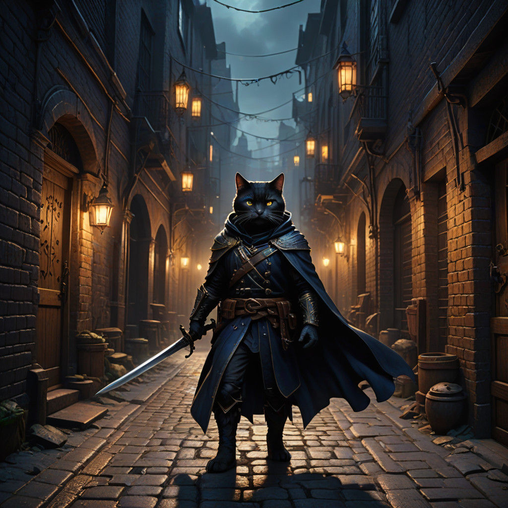 Dark Fantasy Cat Thief in Epic Games' Unreal Engine 5 Style