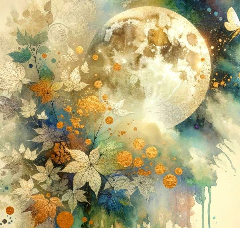 Moonlit Japanese Maple in Watercolor Collage