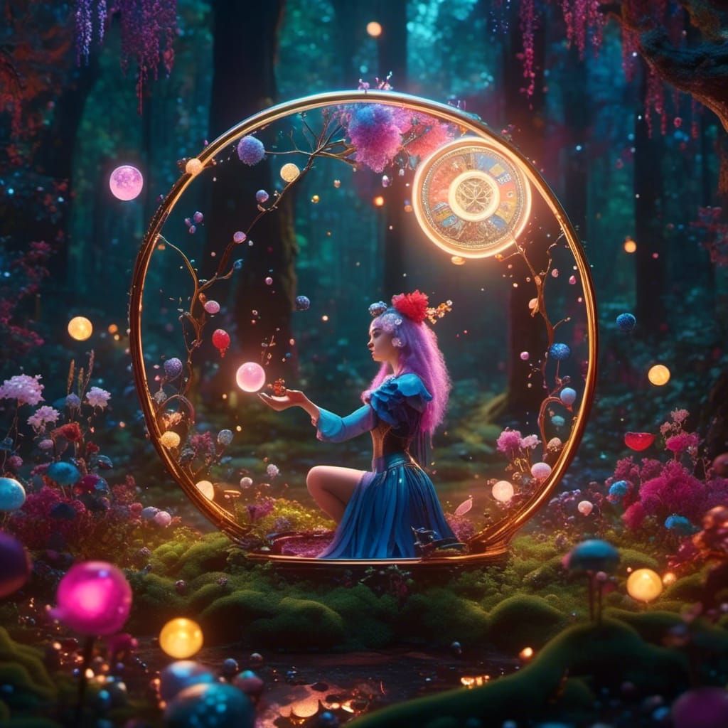 Tarot Magician Juggling Elements in Colorful Forest