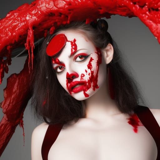Creepy Girl with Bloody Eyes in Hyperrealistic Style