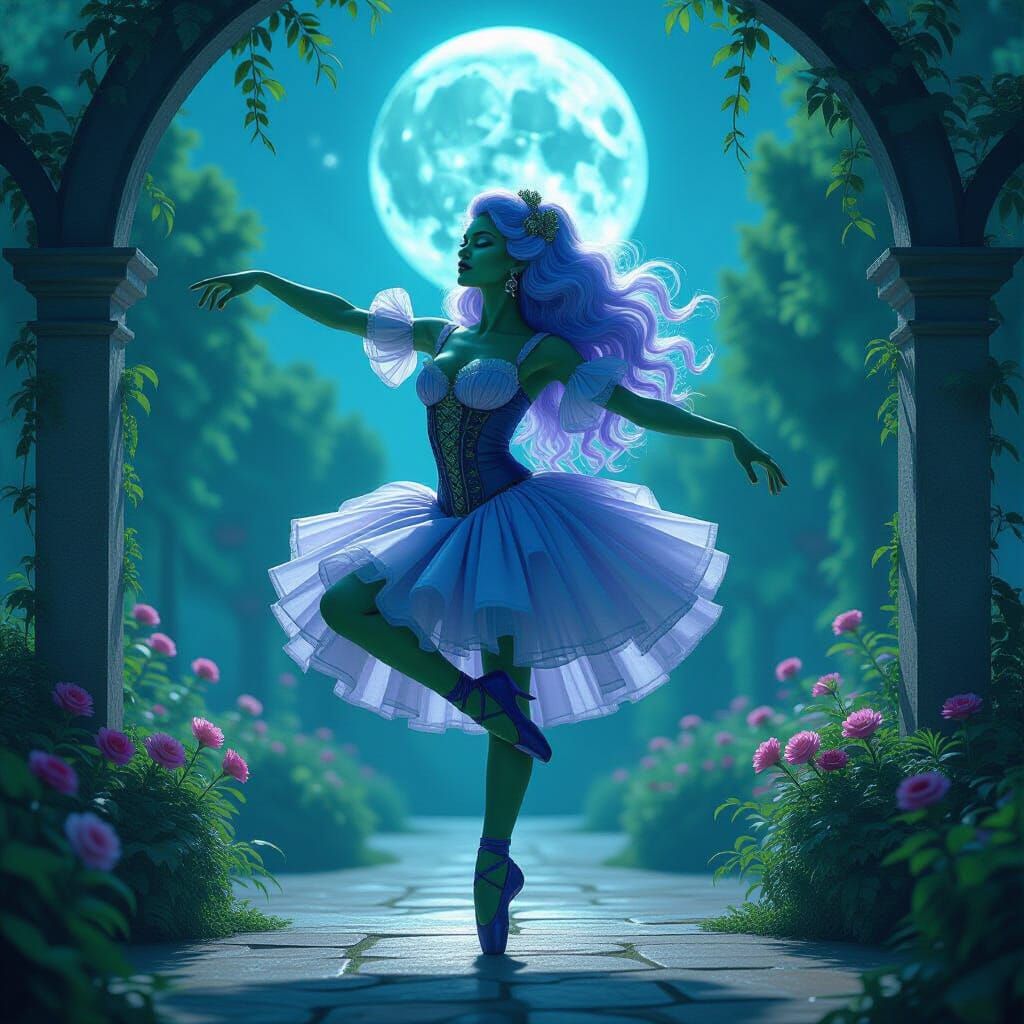 Vespian Dancer in Renaissance Attire, Emerald Skin, Moonlit ...