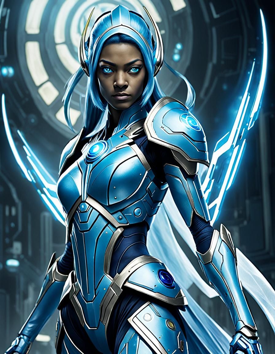 Futuristic Hero Azura Champions Justice with Nanotechnology