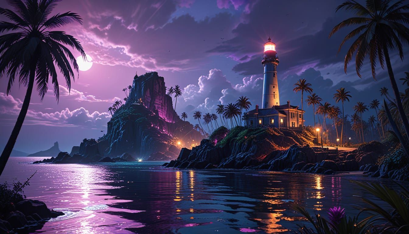 Lighthouse Over Bay in Dark Fantasy Concept Art